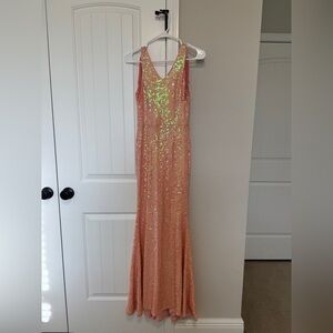 Elegant Sequin Prom Dress in Peach